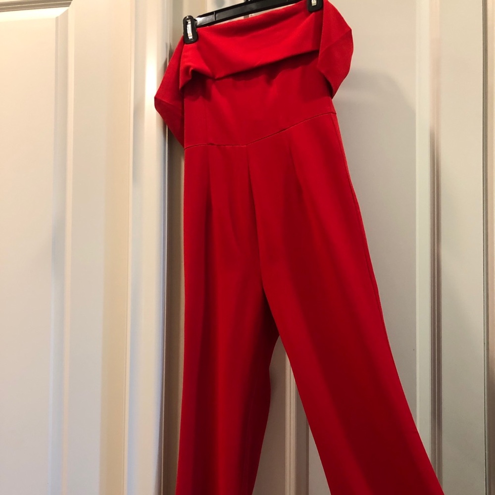 Red off the shoulder jumpsuit